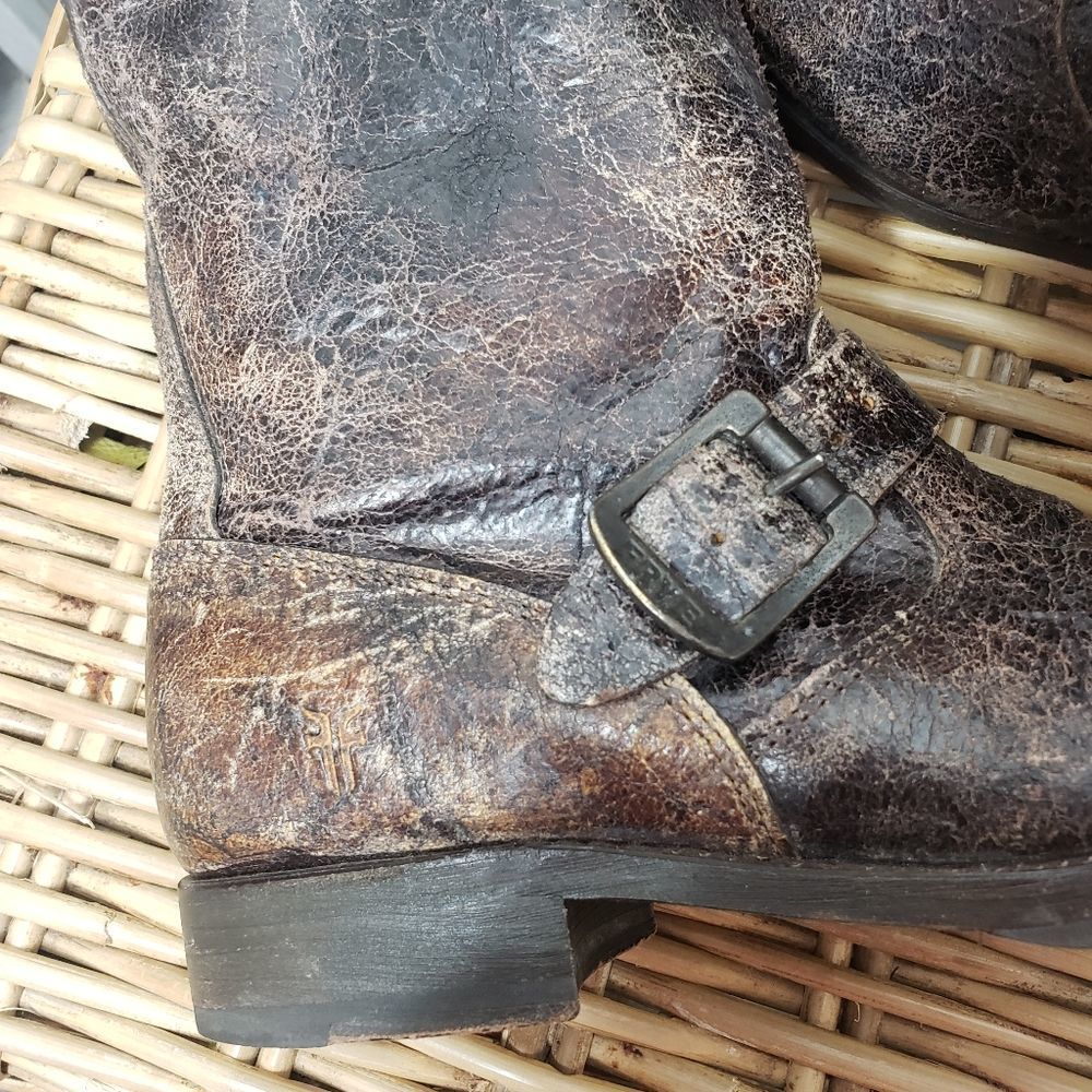 Frye Veronica Distressed Leathrer Boots Brown Size 7 - Picture 7 of 14